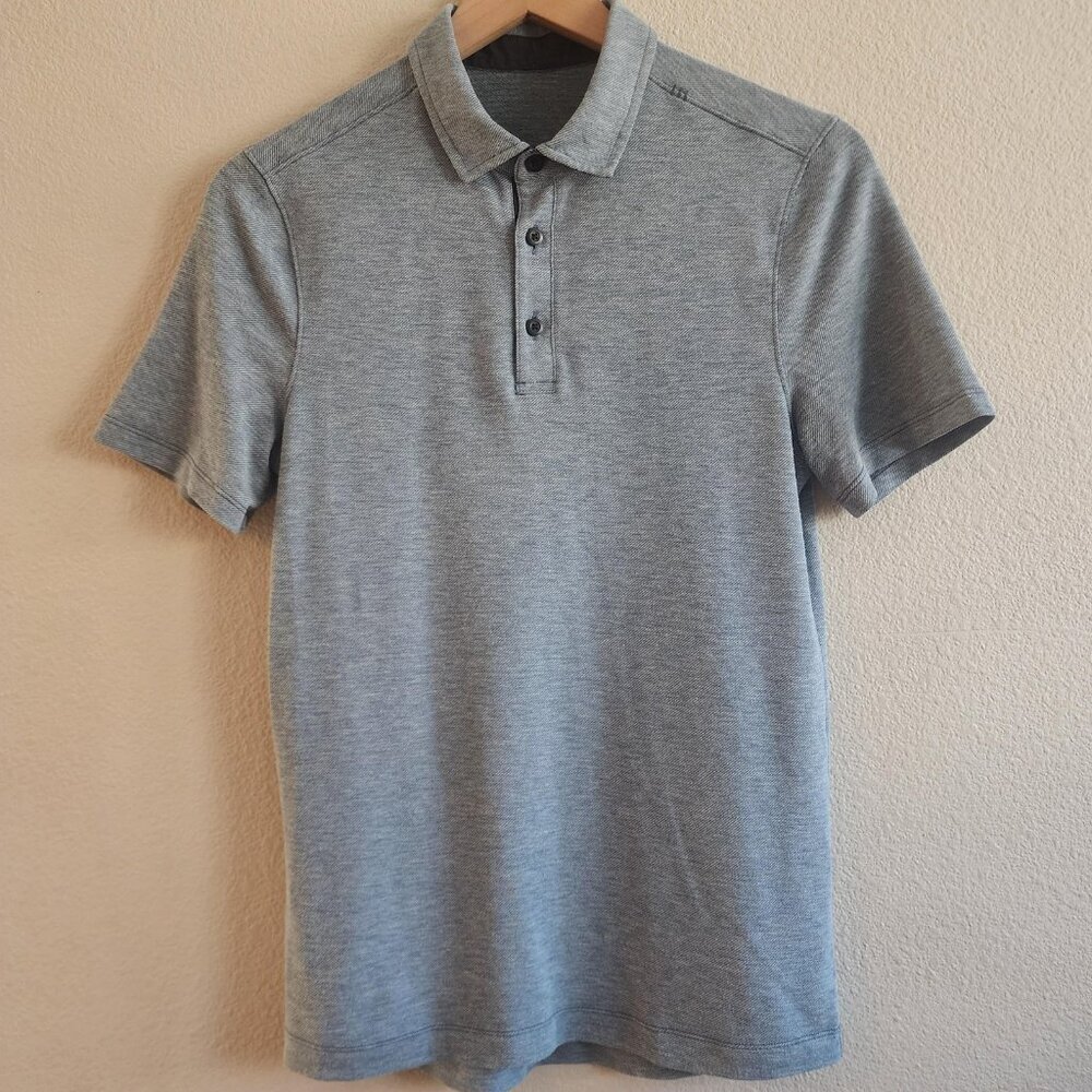 Lululemon Polo Shirt Mens Small Gray Heather Performance Golf 3 Button Logo